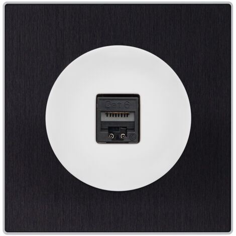 Prise RJ45 CAT6 blanc glossy DOM + plaque simple métallisé anthracite - FONTINI