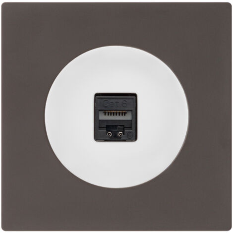 Prise RJ45 CAT6 blanc glossy DOM + plaque simple taupe - FONTINI