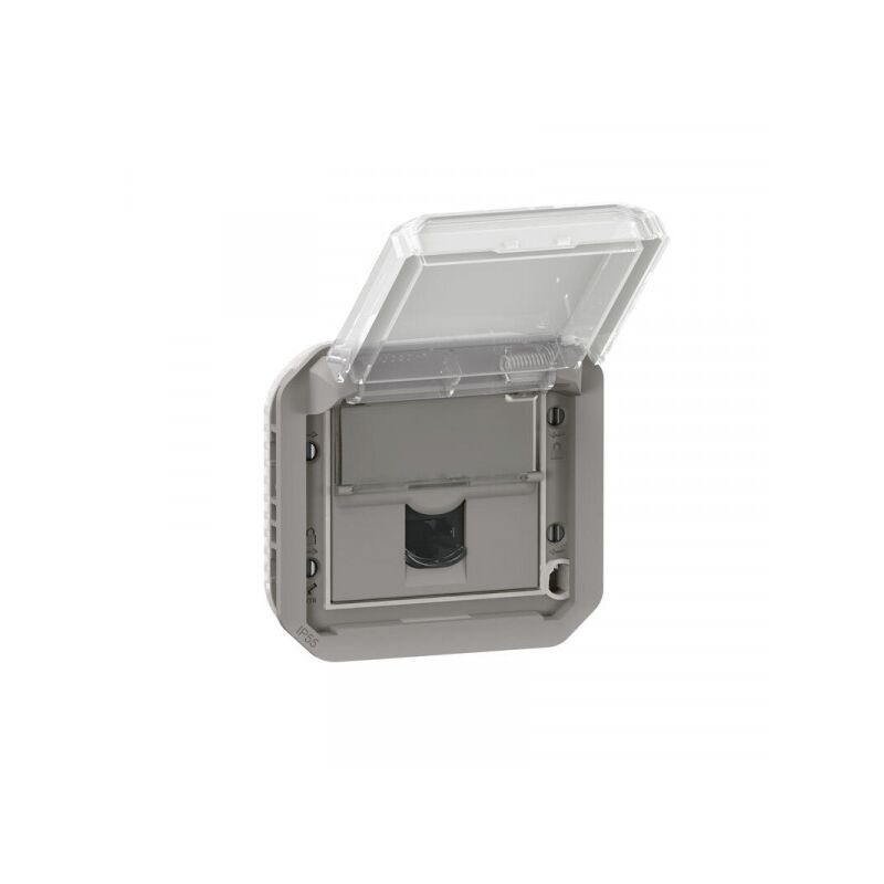 Prise informatique RJ45 catégorie 6A stp étanche à volet plexo IP55 avec enjoliveur - finition gris Legrand LEG069559L