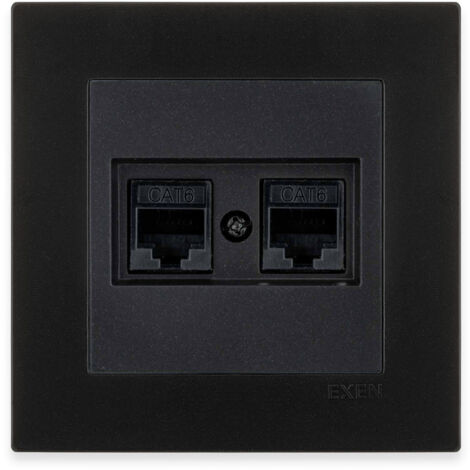 Prise RJ45 double catégorie 6 noir métallisé – ensemble complet avec plaque – 254/14E EXEN