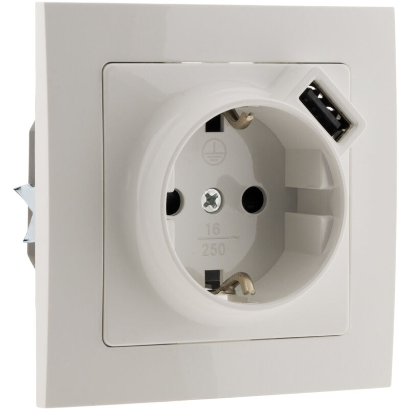 Zenitech - Prise encastrable Schuko 16A + usb - Kalya - Blanc Zenitech - Prise encastrable Schuko 16A + usb - Kalya - Blanc