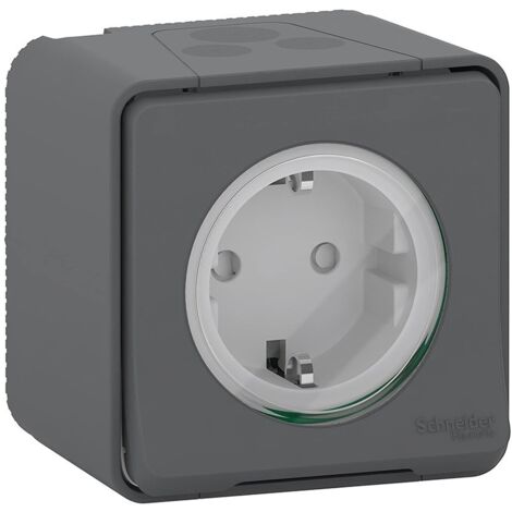 Prise schuko en saillie 2P+T Schneider Mureva Styl  Gris