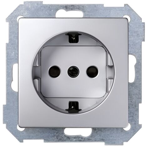 Prise Schuko Simon 82 16A connexion borne à vis + couvercle aluminium froid SIMON 8200432-093