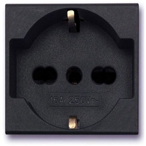 Prise Schuko unel de dérivation universelle 10/16A série Ave Noir Système d'45 45390/15TS