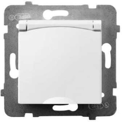 Prise simple Aria blanche avec terre 2P+Z IP44, rabat blanc sans cadre