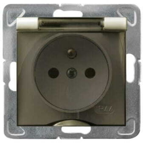 Prise simple avec terre 2P+Z IP44, clapet anti-fumée, sans cadre, écru