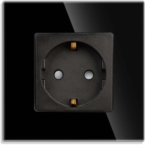 Prise simple en noir, 16Amp verre prises Schuko prise murale à contact de protection encastrée-86mm, 250V, 1 compartiment