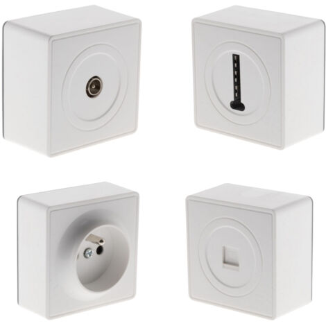 Prise simple en saillie + prise TV Ø9,52 mm + prise téléphone RJ45 + prise téléphone 8 plots - Zenitech