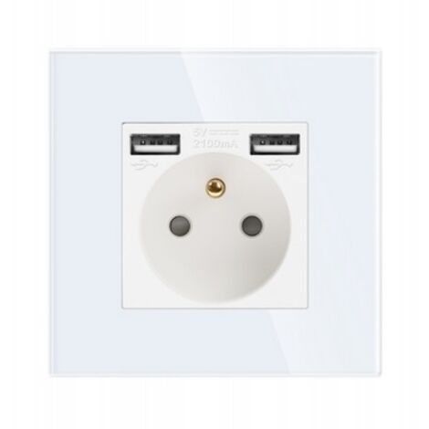 PRISE SIMPLE EN VERRE 2x CONTACT USB-A 16A