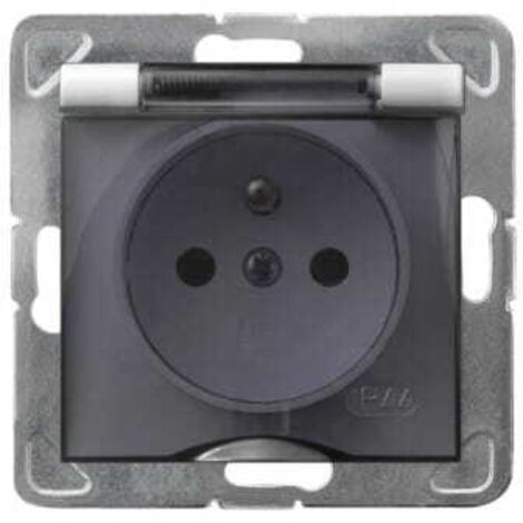 Prise simple Impresja blanche avec terre 2P+Z IP44, rabat blanc sans cadre