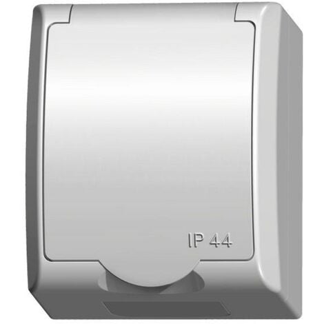 Prise simple + terre avec clapet blanc en saillie étanche IP44 Ospel Fala