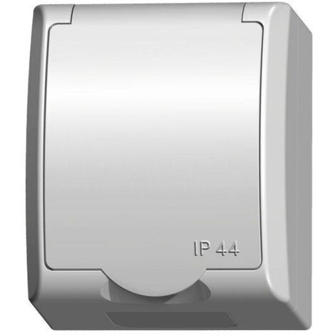 Prise simple  + terre avec clapet blanc en saillie étanche IP44 Ospel Fala
