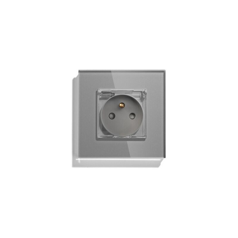 PRISE SIMPLE VERRE 86mm HERMÉTIQUE IP44 - COULEUR GRIS
