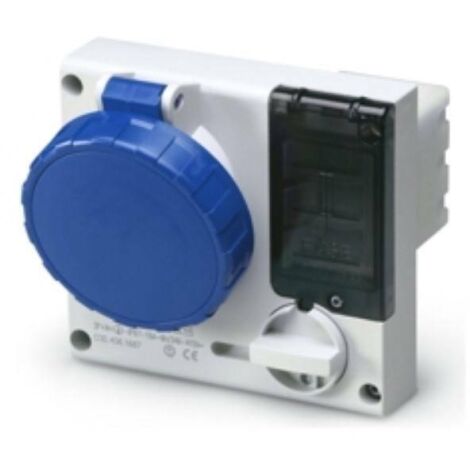 Prise socle à encastrer verrouillable 2P+T 16A – Tension 200-250V – Étanchéité IP67 – Porte-fusible 6H – Dimensions 136x125mm – Scame - 50-60Hz