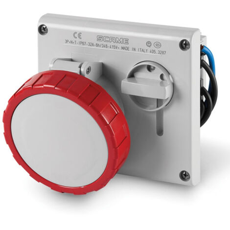 Prise socle à encastrer verrouillable 3P+N+T 32A femelle clapet bleu 200-250V 50/60Hz 136x125mm 6h étanche IP67 OMNIA