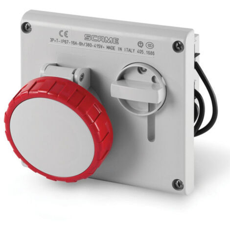 Prise socle à encastrer verrouillable 3P+T 16A femelle clapet rouge 380-415V 136x125mm 50-60Hz 6H étanche IP67 OMNIA