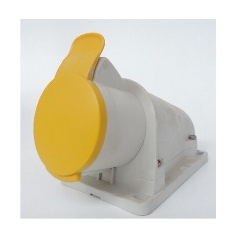 Prise socle industrielle 16A 3P+N+T inclinée clapet jaune 100/130V CA 50/60Hz IP44 IK08 750°C Pratika SCHNEIDER PKF16W415