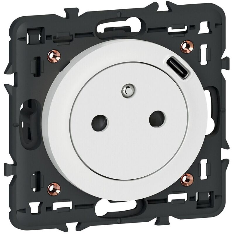 Prise 2P+T avec prise usb Type-C - 16A - 250V - Surface - Titane - 068427 - Céliane Legrand