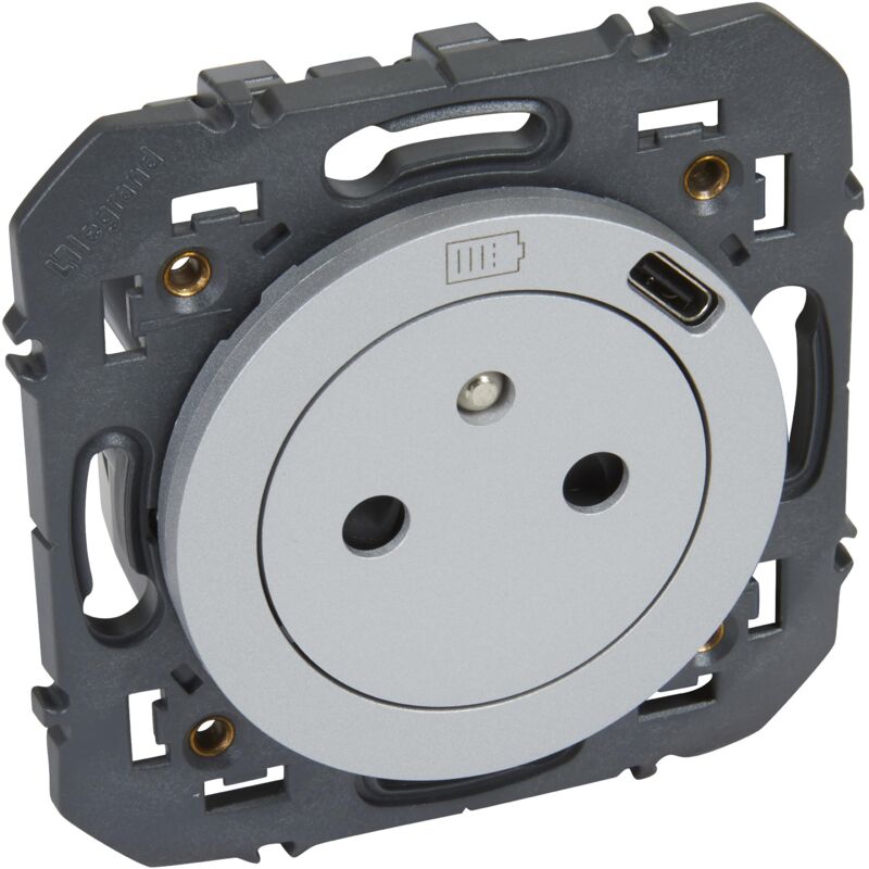 Prise 2P+T Surface avec chargeur usb Type-C dooxie avec support finition alu Legrand 600441