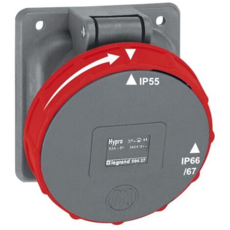 prise tableau 63 ampères 3p+t ip55 rouge - legrand hypra 059427