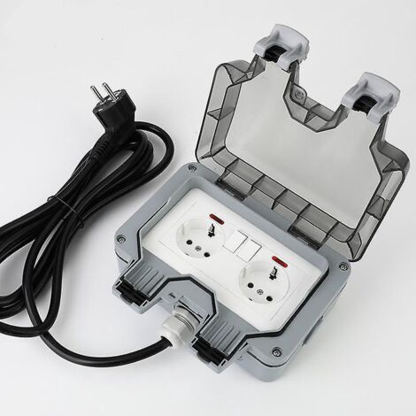 prise Tanche Extrieure Ip66 Avec Interrupteur, Bote De Derivation Tanche, Prise Extrieure Murale Double Pour Cuisine, Salle De Bain, Garage, Pisci