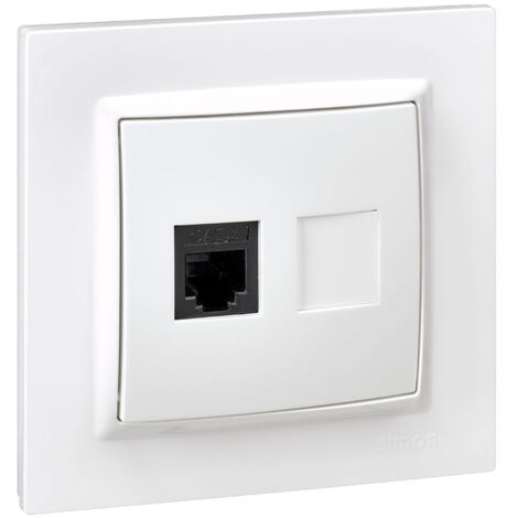 Prise téléphonique couleur blanc avec cadre Série 10 en plastique 8,4x8x4cm SIMON