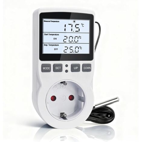 Prise Thermostat - 1 Unité - Plastique ABS - Contrôle Température -40 à 120°C - Serre Couveuse Frigo - Écran LCD Rétroéclairé