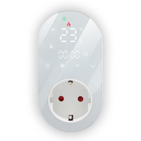 Prise Thermostat connecté radiateur Electrique Thermostat WiFi programmable pour Chauffage Refroidissement Contrôleur Thermostat d'ambiance regulateur de Temperature avec sonde (Blanc)