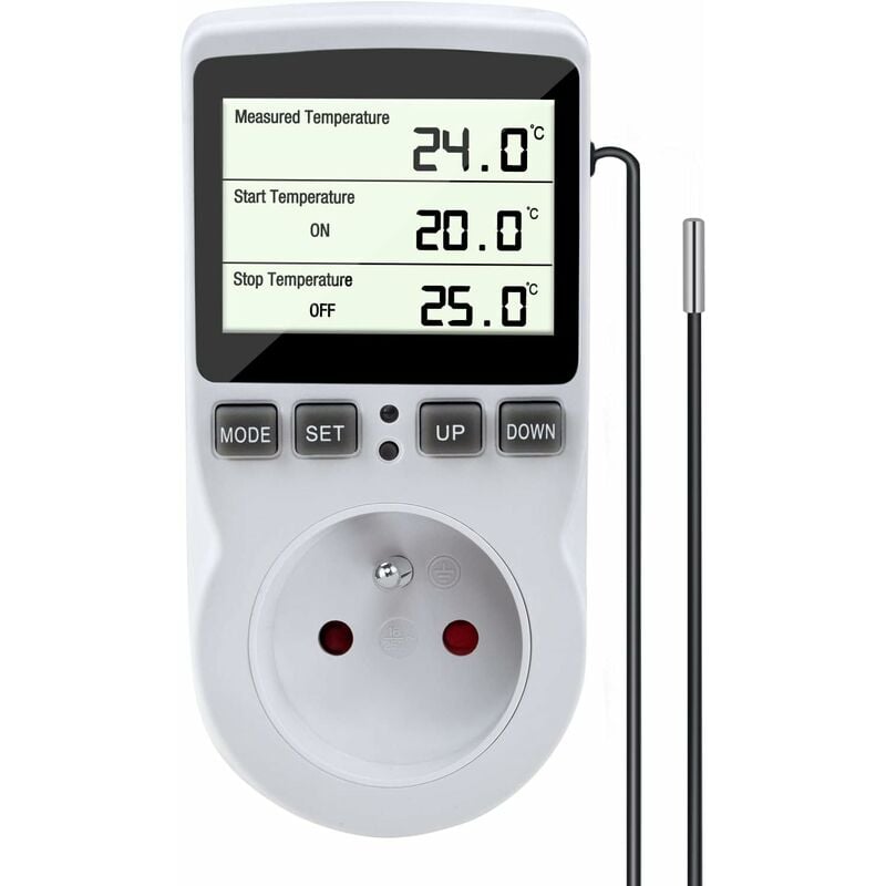 110-240V Prise de Thermostat sans Fil, Wireless Thermostat d’ambiance  programmable Intelligent avec Affichage Température et Heure Convient pour