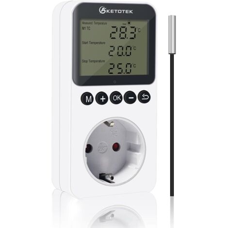 Prise Thermostat Numérique - 16A - LCD 360° - Chauffage Refroidissement - Reptiles Serre - -40 à 120°C