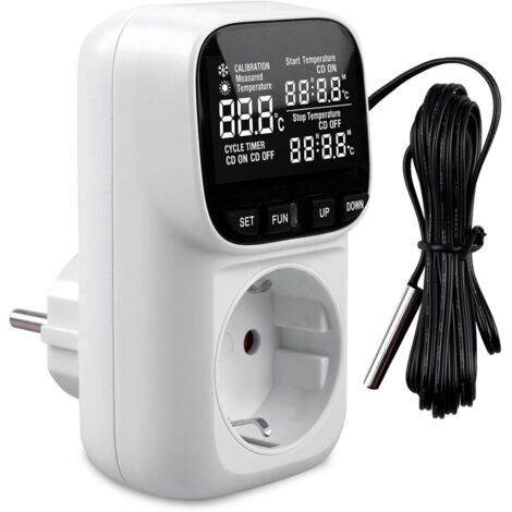 Prise Thermostat Numérique Régulateur de Température 230V, Prise Thermostat avec Sonde de 2 Mètres, Chauffage et Refroidissement Reptil Thermostat, pour Aquarium de Terrarium à Effet de Serre