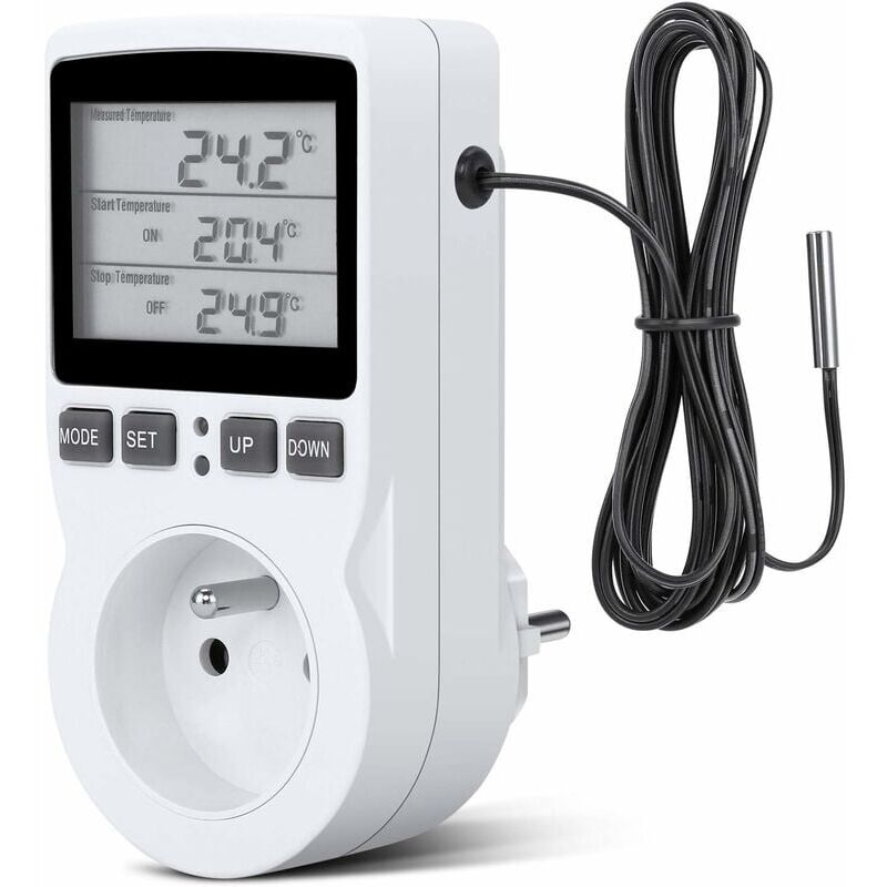 Prise Thermostat, Prise Minuteur Digital, Prise Programmable Digitale avec Sonde, Minuterie Numérique Programmable, Prise Thermostat chauffage pour