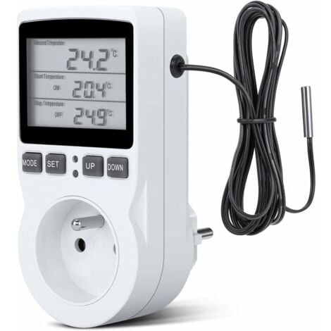 DPZO Prise Thermostat, Prise Minuteur Digital, Prise Programmable Digitale avec Sonde, Minuterie Numérique Programmable, Prise Thermostat chauffage pour Serre, Aquarium