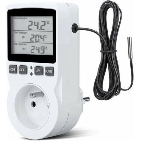 Prise Thermostat, Prise Minuteur Digital, Prise Programmable Digitale avec Sonde, Minuterie Numérique Programmable, Prise Thermostat chauffage pour Serre, Aquarium,