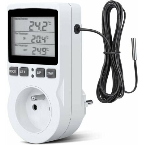 Prise Thermostat, Prise Minuteur Digital, Prise Programmable Digitale avec Sonde, Minuterie Numérique Programmable, Prise Thermostat chauffage pour Serre, Aquarium,