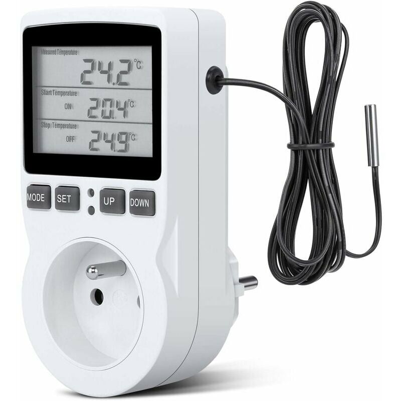 Riceel - Prise Thermostat, Prise Minuteur Digital, Prise Programmable Digitale avec Sonde, Minuterie Numérique Programmable, Prise Thermostat