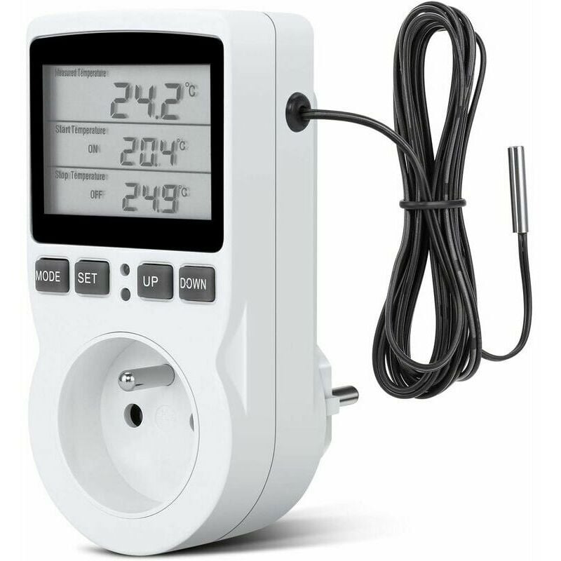 Ensoleille - Prise programmable -Prise Thermostat, Prise Minuteur Digital, Prise Programmable Digitale avec Sonde, Minuterie Numérique Programmable,