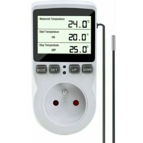 Prise Thermostat, Regulateur de Temperature, Chauffage Refroidissement Thermostat, Regulateur Numérique Thermostat avec Sonde, LCD Prise Contrleur de Température pour Terrarium Aquarium Serre