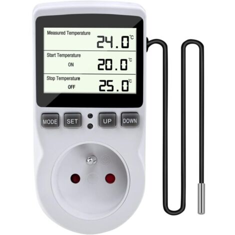 Prise Thermostat, Regulateur de Temperature, Chauffage Refroidissement Thermostat, Regulateur Numérique Thermostat avec Sonde, LCD Prise Contrôleur de Température pour Terrarium Aquarium Serre