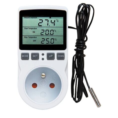 Prise thermostat, régulateur de température, minuterie numérique programmable avec sonde, prise thermostat chauffage serre, aquarium 1pc
