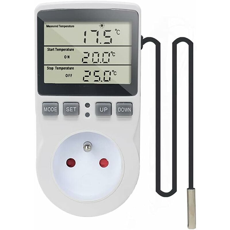 Memkey - Prise Thermostat Regulateur de Temperature Numerique 220V Chauffage Refroidissement avec Sonde, lcd Prise Contrôleur de Température pour
