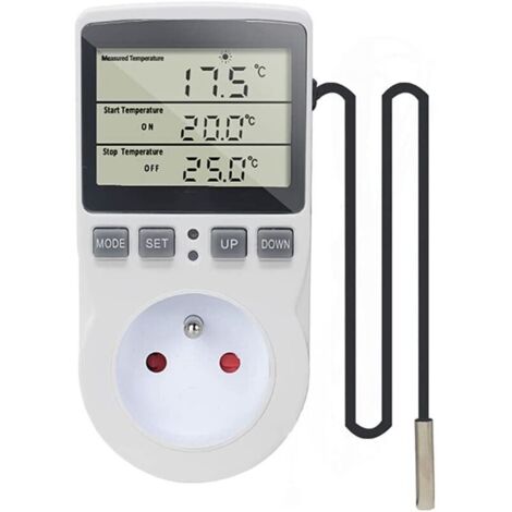 Prise Thermostat Regulateur De Temperature Numerique 220v Chauffage Refroidissement Avec Sonde, Lcd Prise Contrôleur De Température Pour Frigo Incubateur Serre Ventilateur