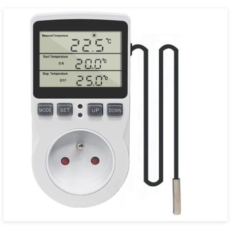 Prise Thermostat Regulateur de Temperature Numerique 220V Chauffage Refroidissement avec Sonde, LCD Prise Contrôleur de Température pour Frigo Incubateur Serre Ventilateur
