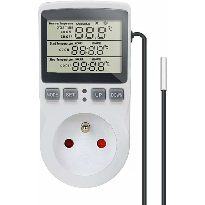 Prise Thermostat Regulateur de Température Numérique Chauffage Refroidissement avec Sonde, lcd Prise Contrôleur de Température Minuteur pour Aquarium
