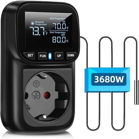 Prise Thermostat - Regulateur Numérique Thermostat avec Sonde, LCD Prise Contrôleur de Température pour Terrarium Aquarium Serre