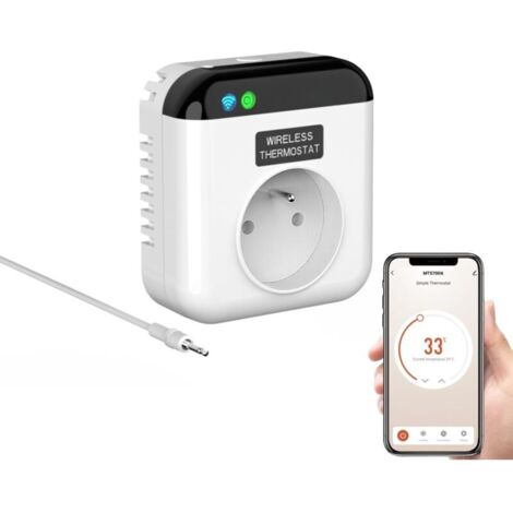 Prise thermostatique Prise chauffante Thermostat avec sonde Thermostat connecté Compatible avec l'application Smart Life Télécommande avec mode chauffage refroidissement