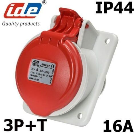 Prise femelle triphasée 3P+T 16A 380V étanche IP44/IP67 – Pour chantiers humides – Raccordement par borne à vis – Résistante aux impacts