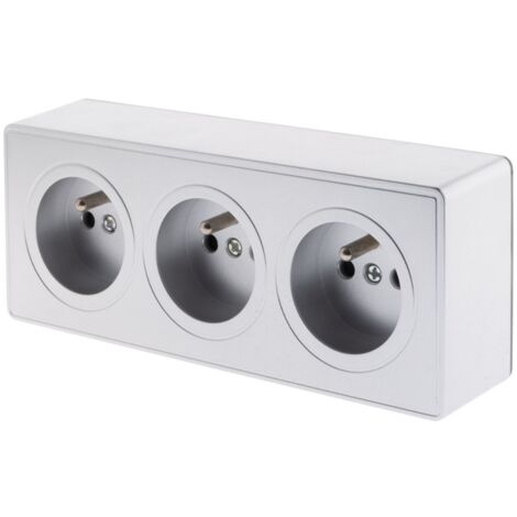 Prise triple 16A en saillie Silver - Vulco - Zenitech