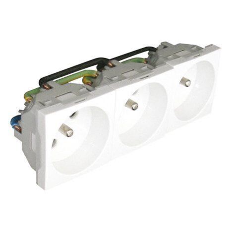 Prise triple de courant avec protection 6 modules blanc pour goulottes