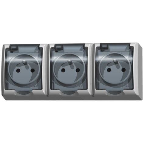 Prise triple + terre avec clapet transparent en saillie étanche IP44 blanc Ospel Fala